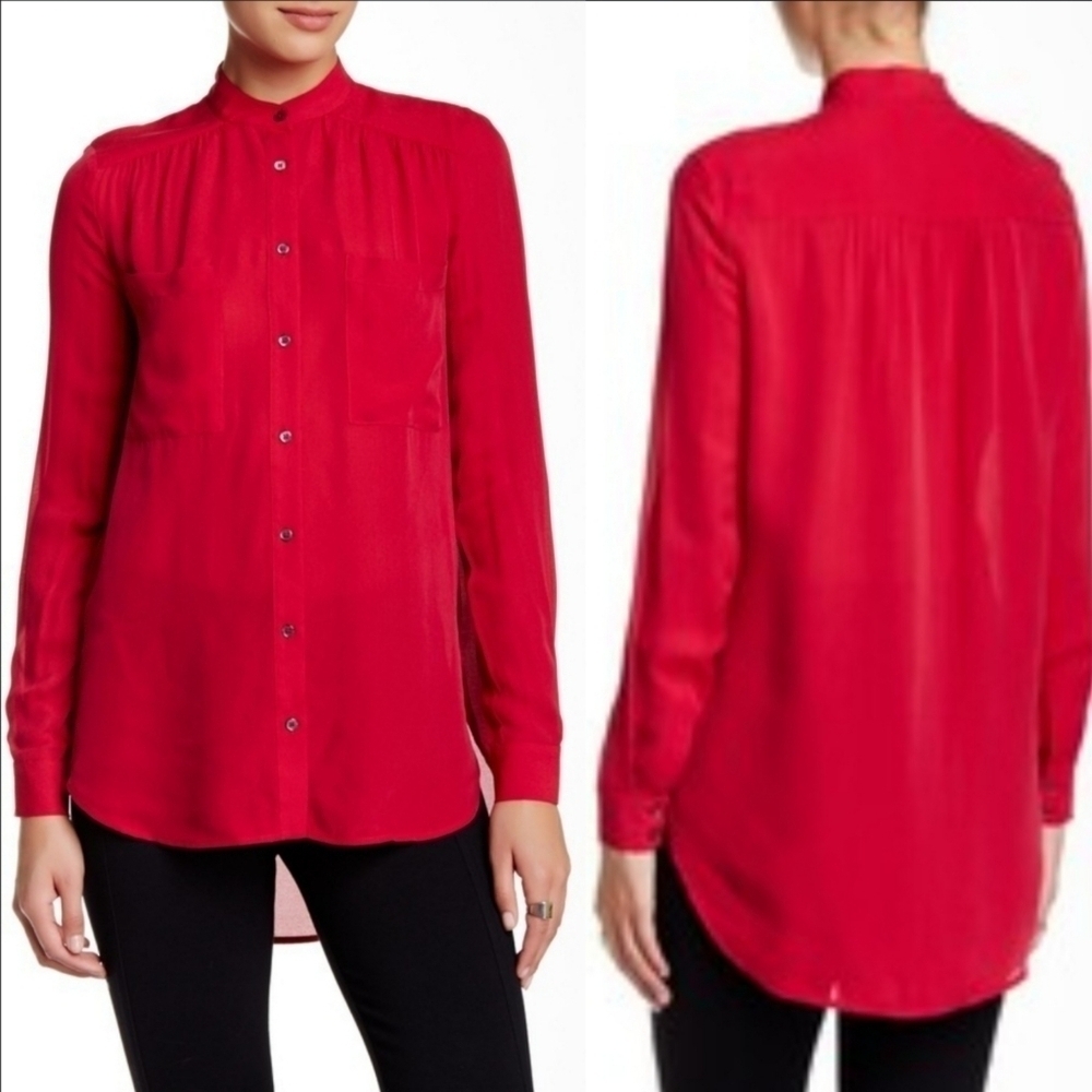 Haute Hippie Silk Blend Drapey Button-down Shirt Red Small NWT